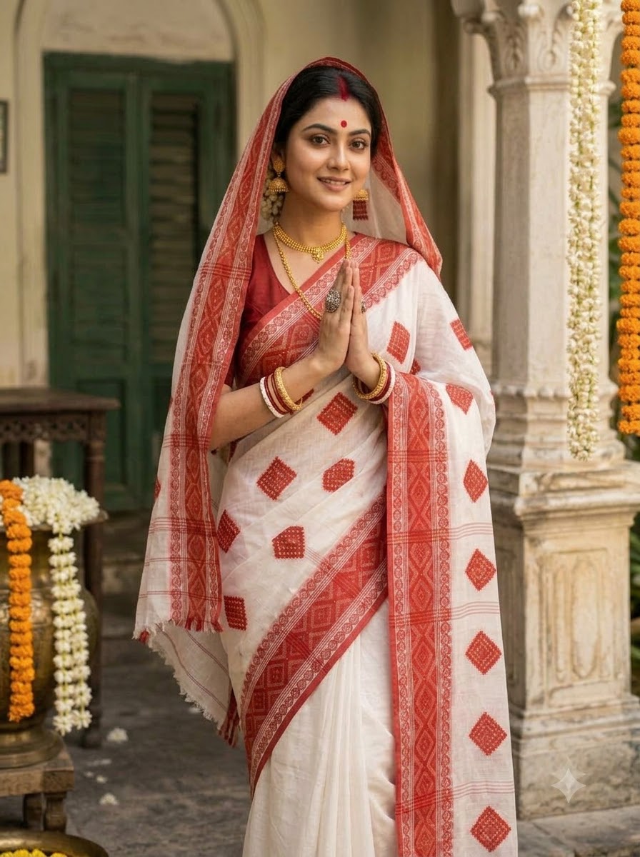 Ashtami Tangail Tant Cotton Saree (Barfi Design)