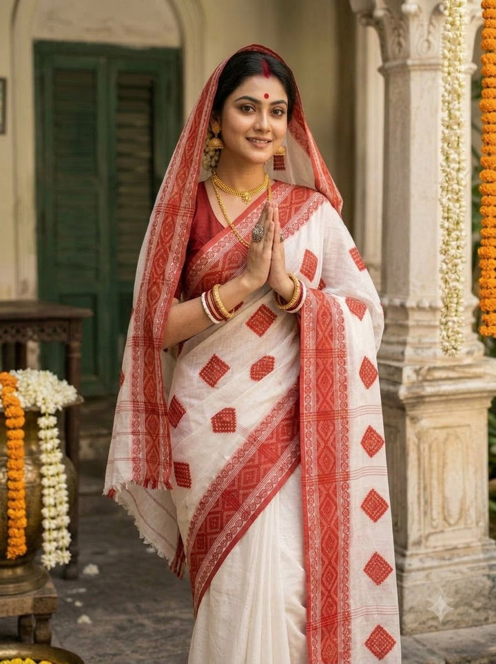 Ashtami Tangail Tant Cotton Saree (Barfi Design)