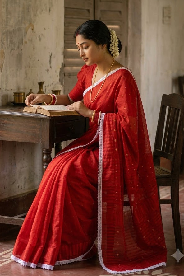 Binodini Bengal Jamdani Saree(Red)
