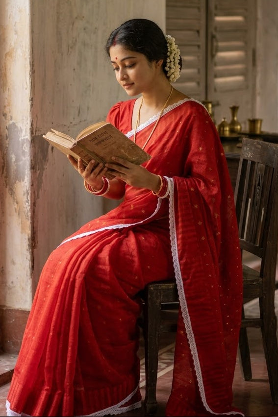 Binodini Bengal Jamdani Saree(Red)