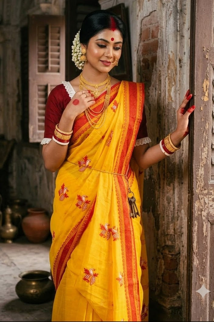 Ashtami Tangail Tant Cotton Saree (Peacock Embroidery)