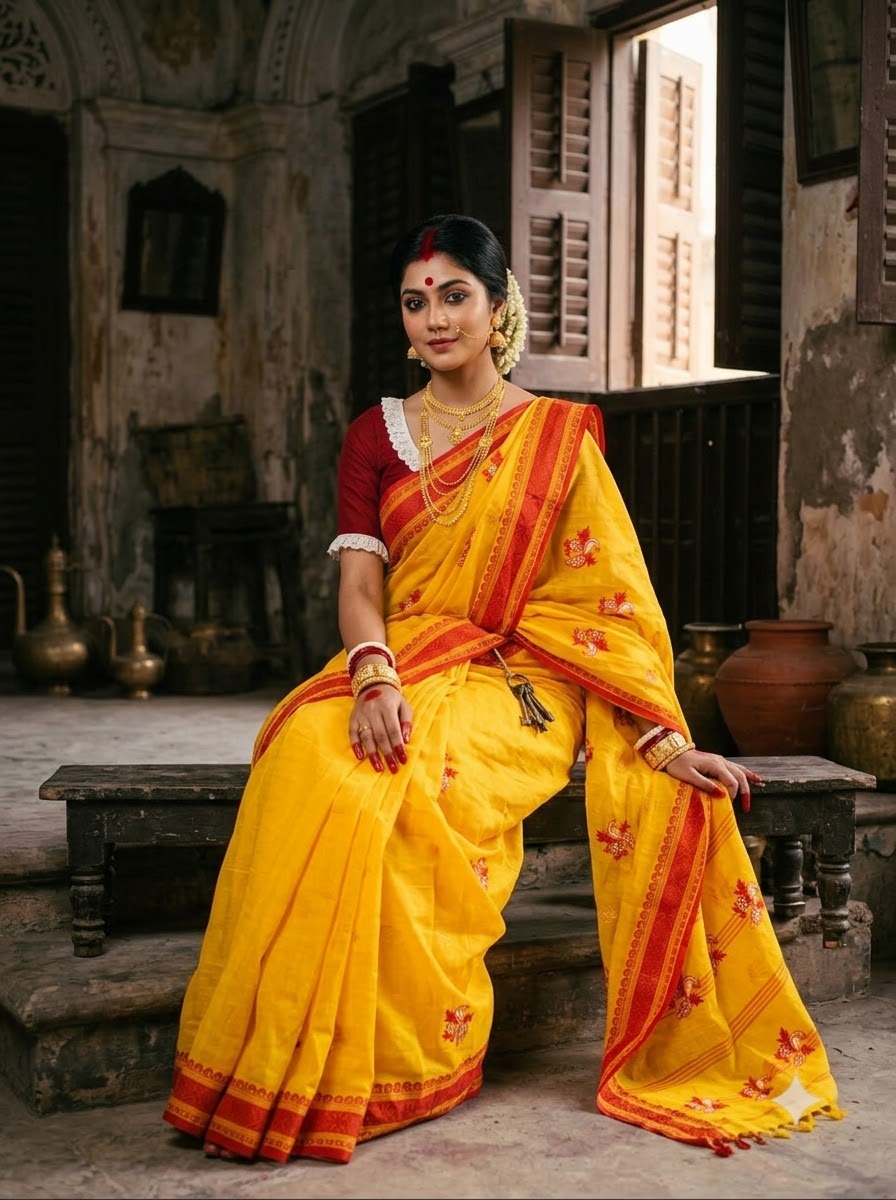 Ashtami Tangail Tant Cotton Saree (Peacock Embroidery)