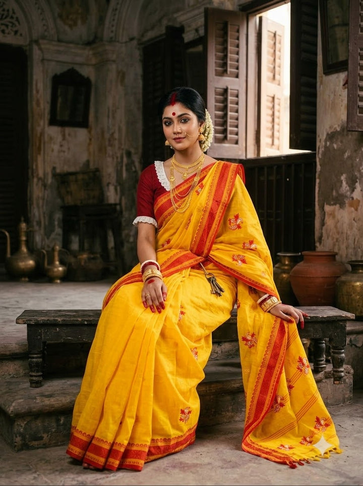Ashtami Tangail Tant Cotton Saree (Peacock Embroidery)