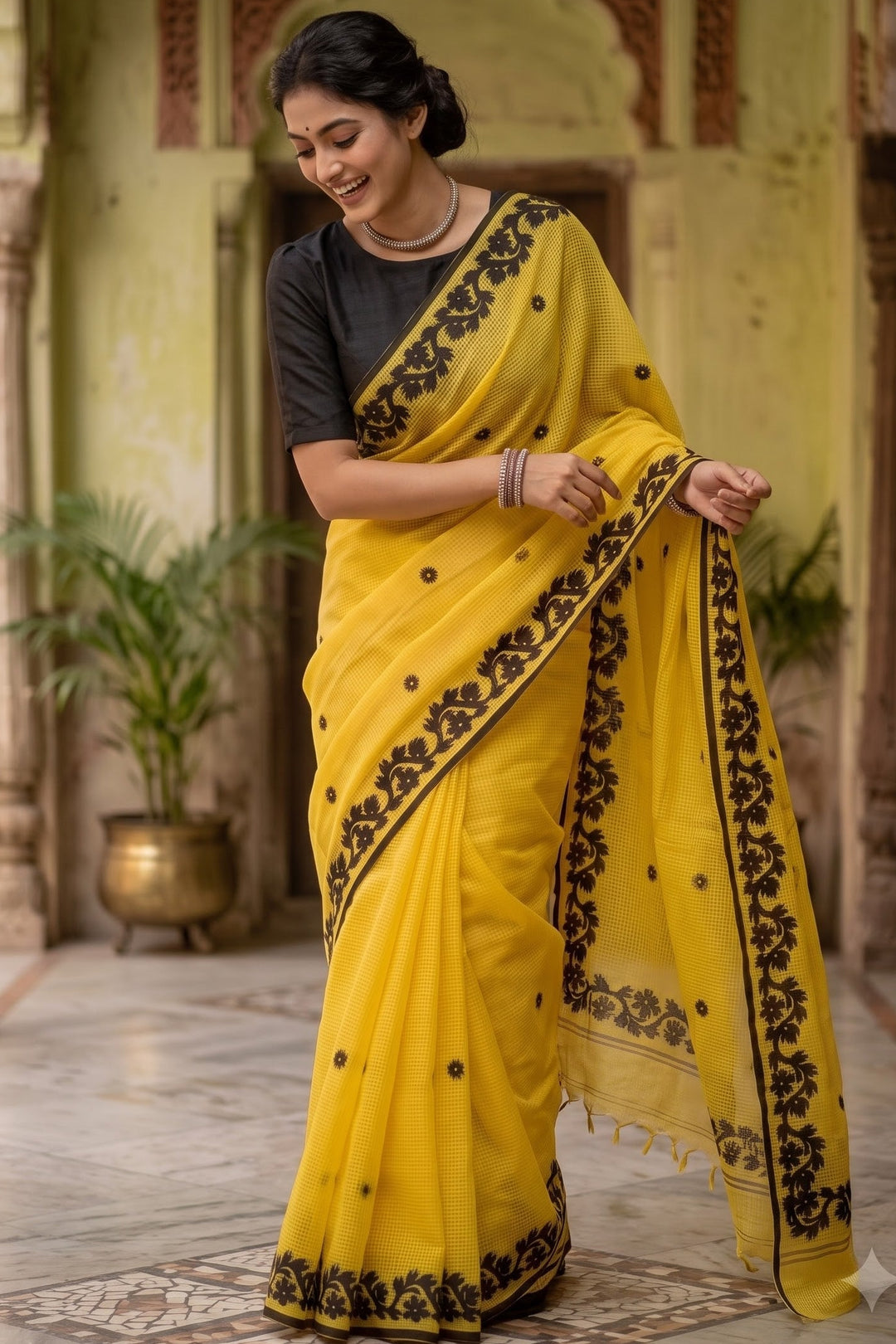 Megher Koli Reshom Kota Applique Saree