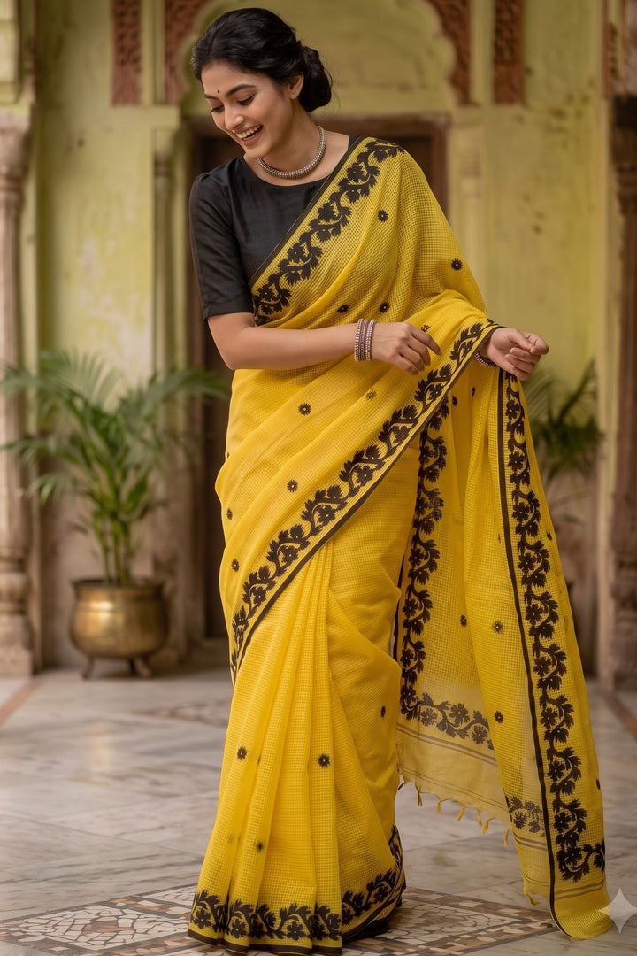 Megher Koli Reshom Kota Applique Saree