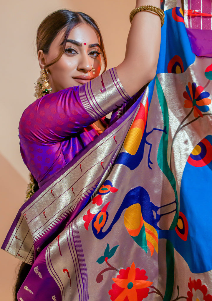 French Violet Paithani Sarees