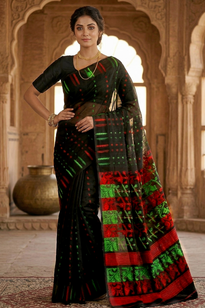 Shatarupa Bengal Jamdani Saree (Black)