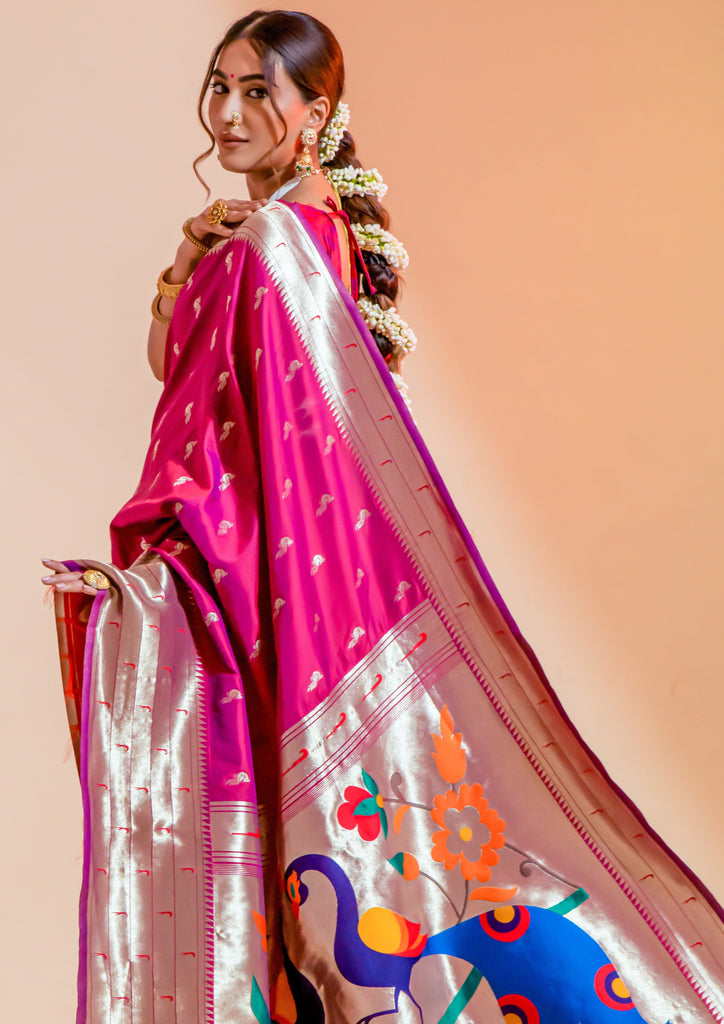 Buy the amazing Beige Gold Pink Multicolor Paithani Saree - Karagiri