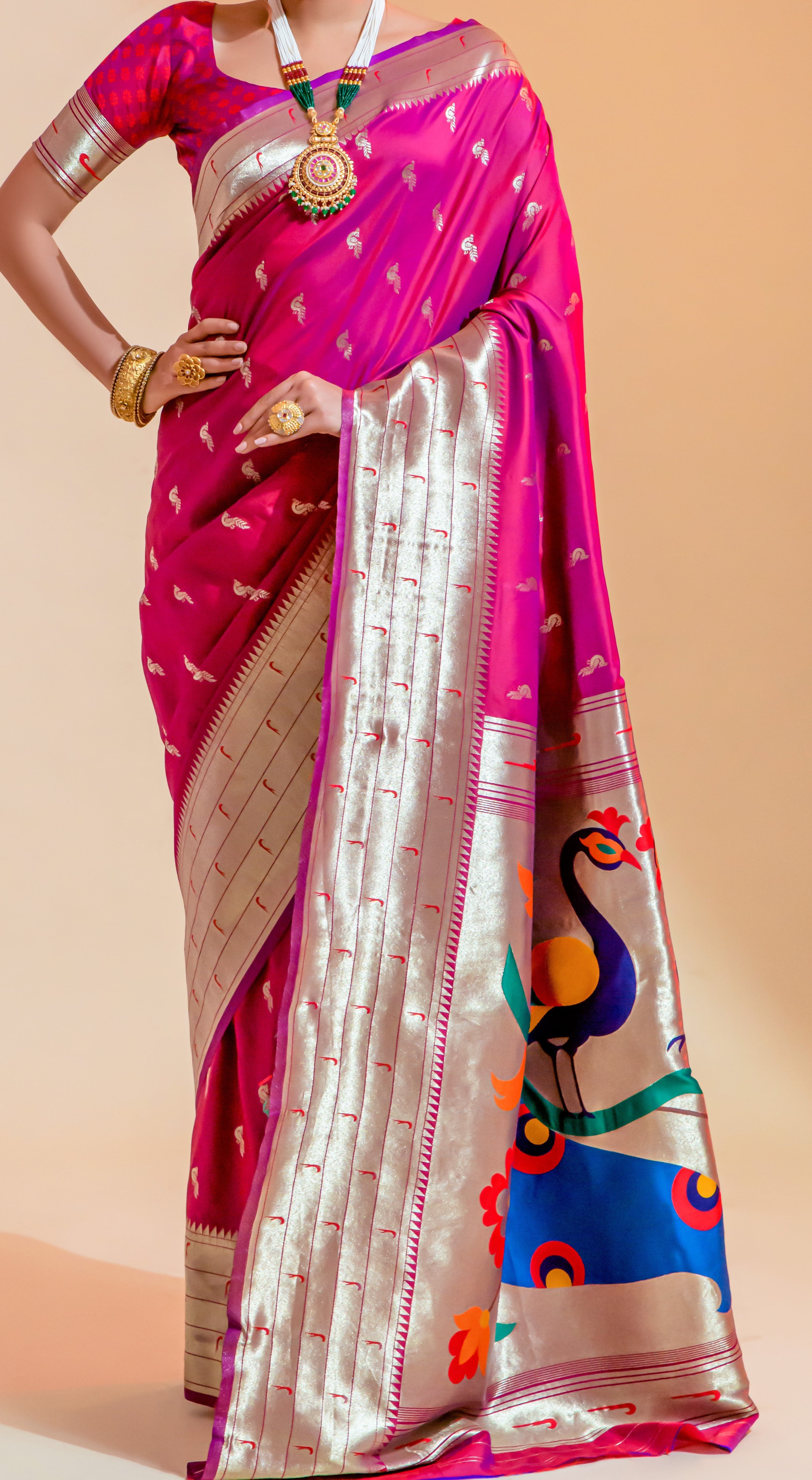 Buy Peach Pure Silk Paithani Saree for Woman With Embossed Real Swarovski  Crystals on Border and Pallu Premium Sarees TST Online in India - Etsy