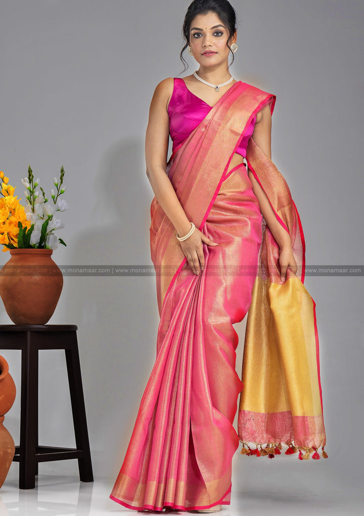 Rose Petal- Pure Handwoven Tissue Linen Saree