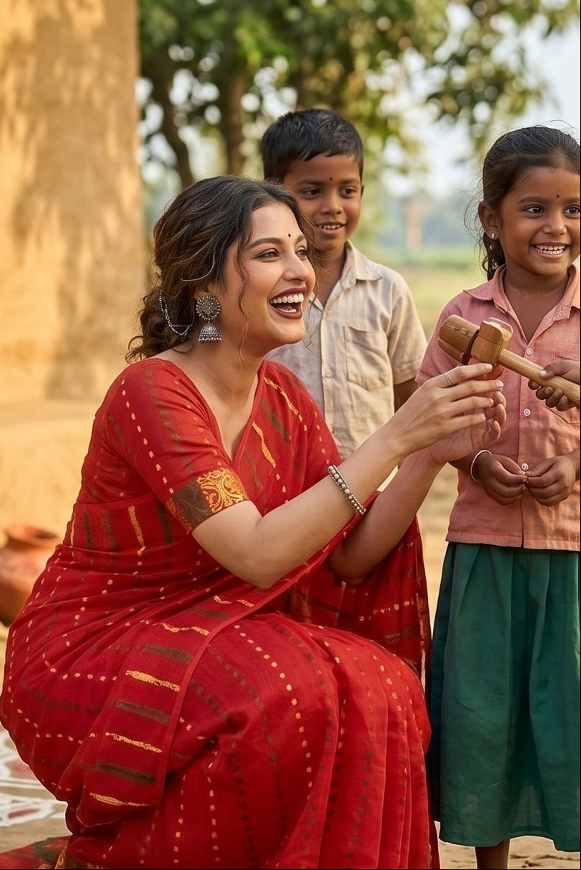 Shatarupa Bengal Jamdani Saree(Red)