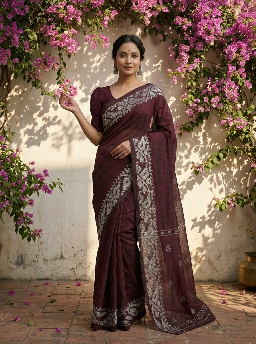 Sesher Bela Karat Linen Jamdani Saree