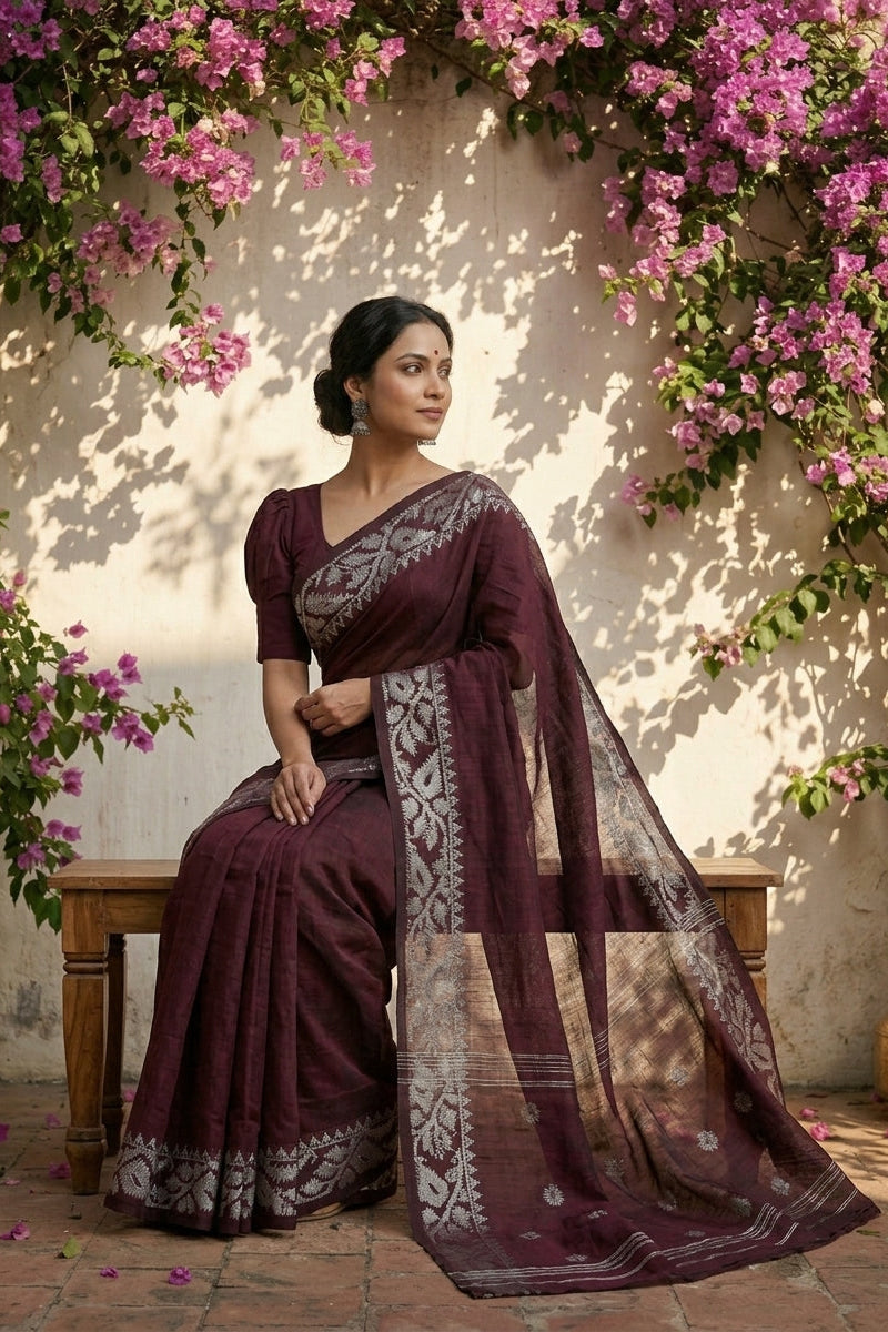Sesher Bela Karat Linen Jamdani Saree