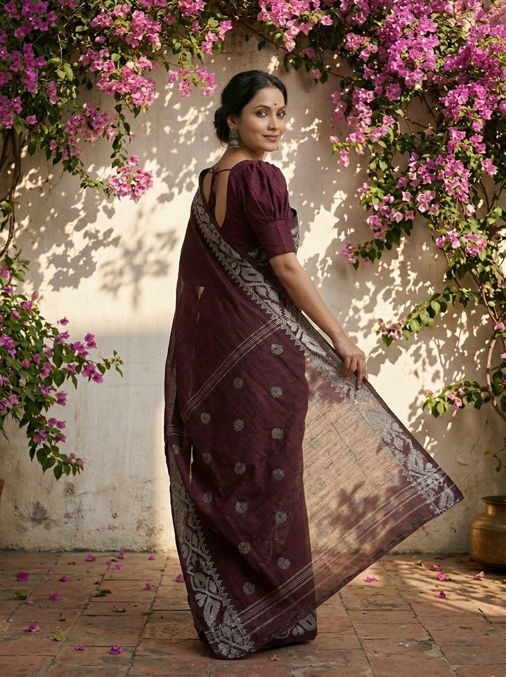 Sesher Bela Karat Linen Jamdani Saree