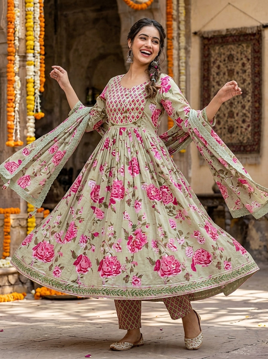 Petal Paradise Cotton Suit Set