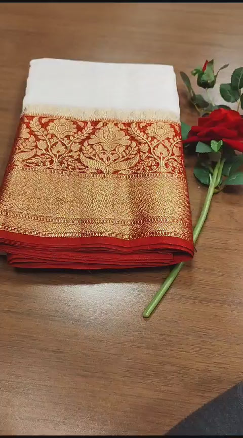 Crimson Cloud Pure Handwoven Silk Linen Banarasi Saree