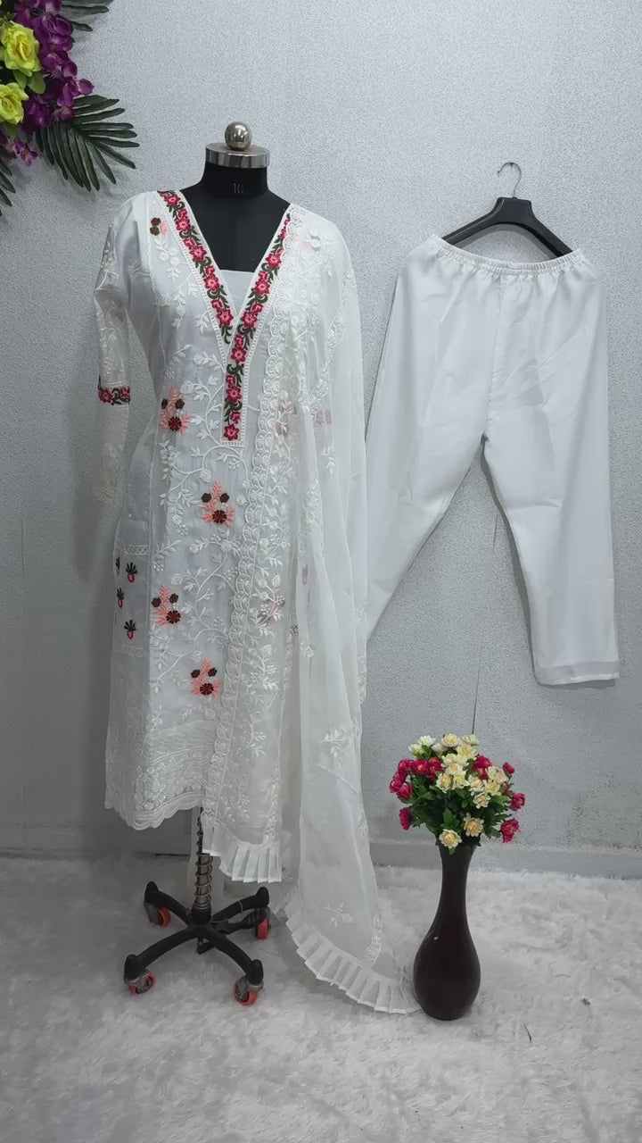 White Space Organza Kurti Set