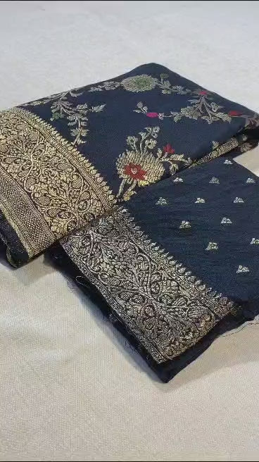 Avid Love - A Beautiful Floral Banarasi Saree (Navy)