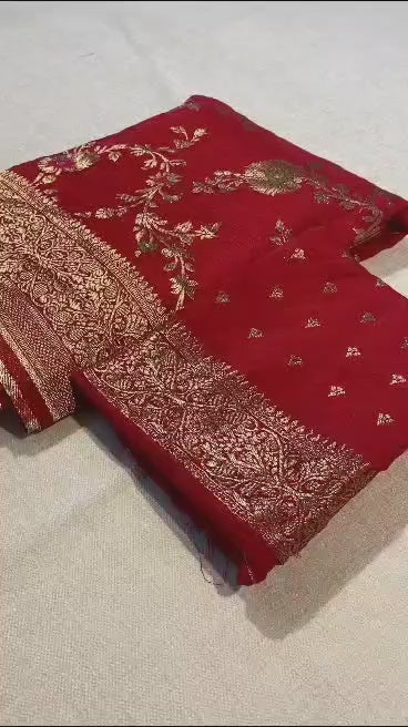 Avid Love - A Beautiful Floral Banarasi Saree (Red)