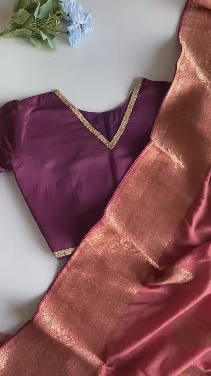 Earthy Tone Banarasi Silk Saree with Ready To Go Blouse