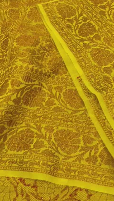 Precious and Mine Lemon Semi Khaddi Georgette Banarasi Saree