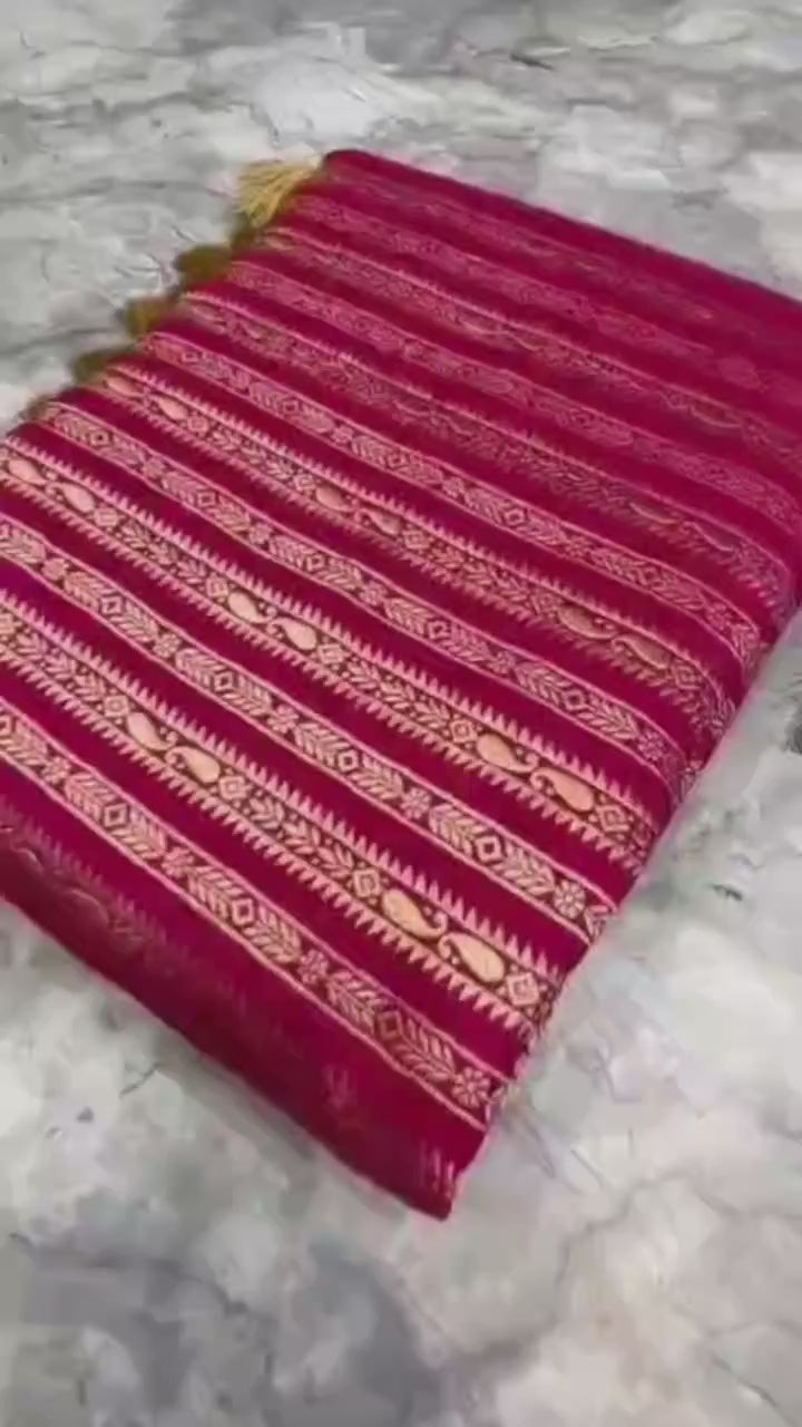 Preciously Kept In Banarasi Georgette  Silk Saree(Stripe Stroke)