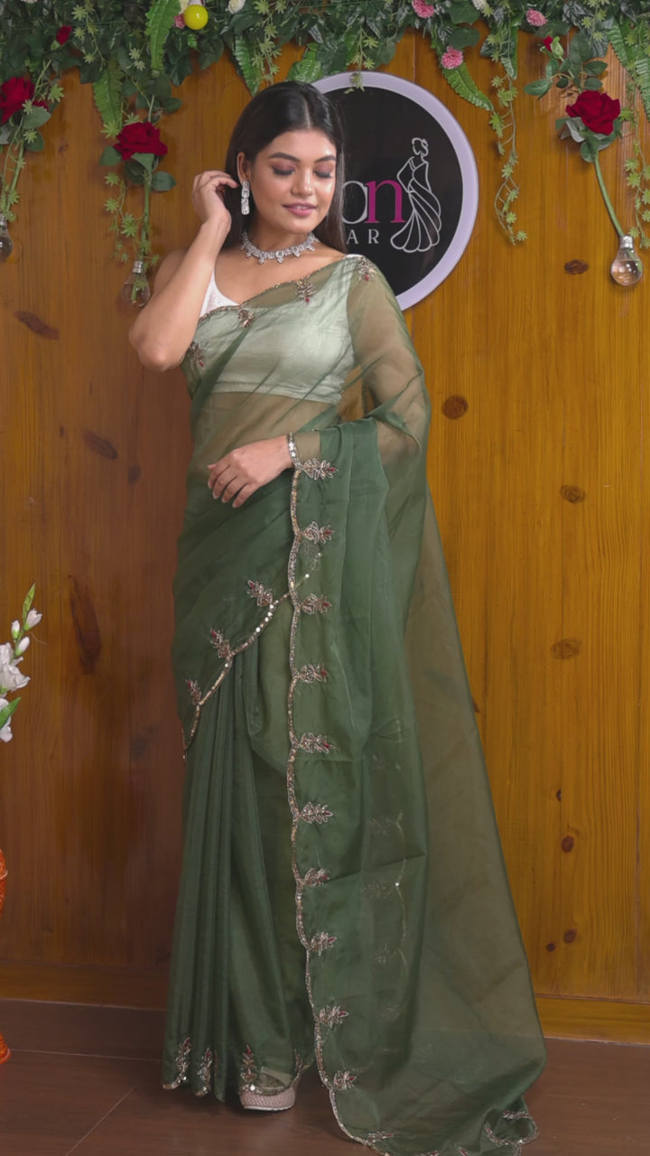 Designer Forest Green Organza silk saree