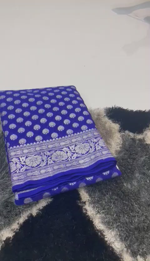 Denim Dazzle Banarasi Semi Katan Saree