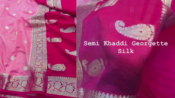 Raspberry Red Pink Semi Khaddi Georgette Banarasi Saree