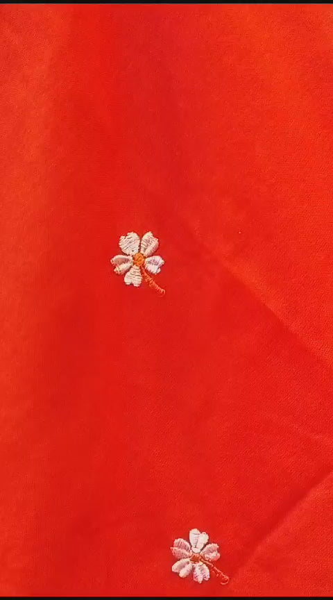 Bengal Shiuli(Jasmine) khadi Saree In Red