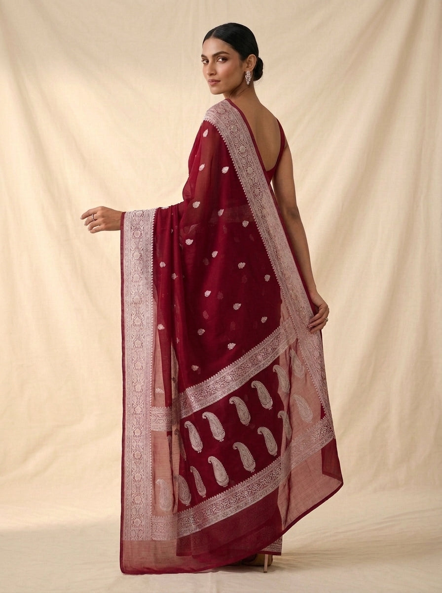 The Silver Heirloom – Khaddi Chiffon Banarasi Saree