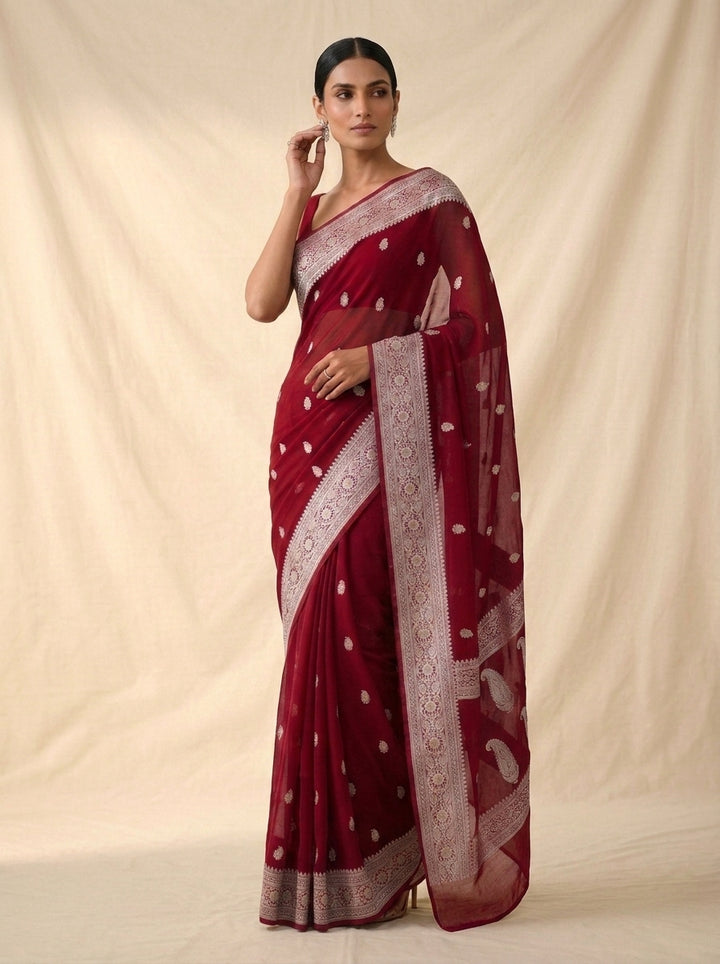 The Silver Heirloom – Khaddi Chiffon Banarasi Saree