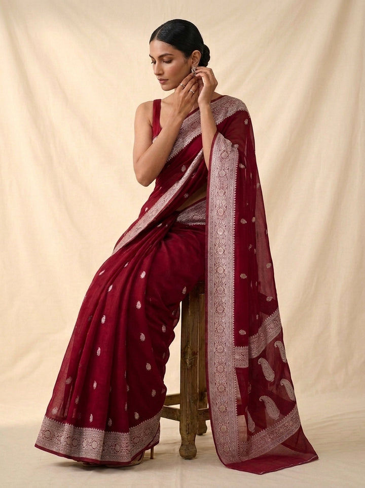 The Silver Heirloom – Khaddi Chiffon Banarasi Saree