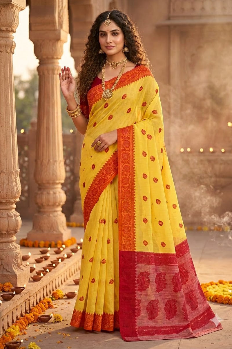 Aabheri Soft Jamdani Saree with Contrast Pallu