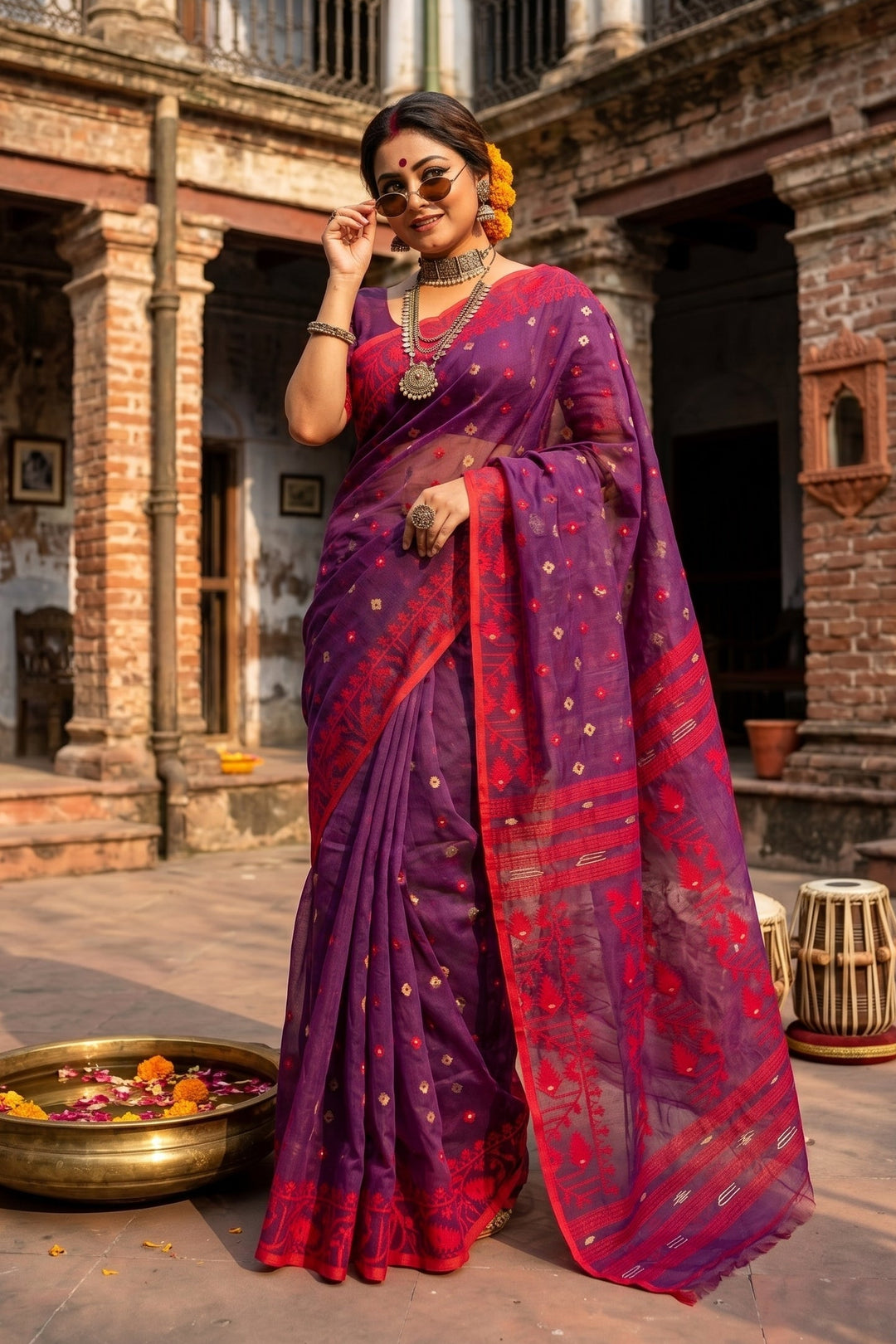 Ektu Bikel Karat Dhakai Jamdani Saree