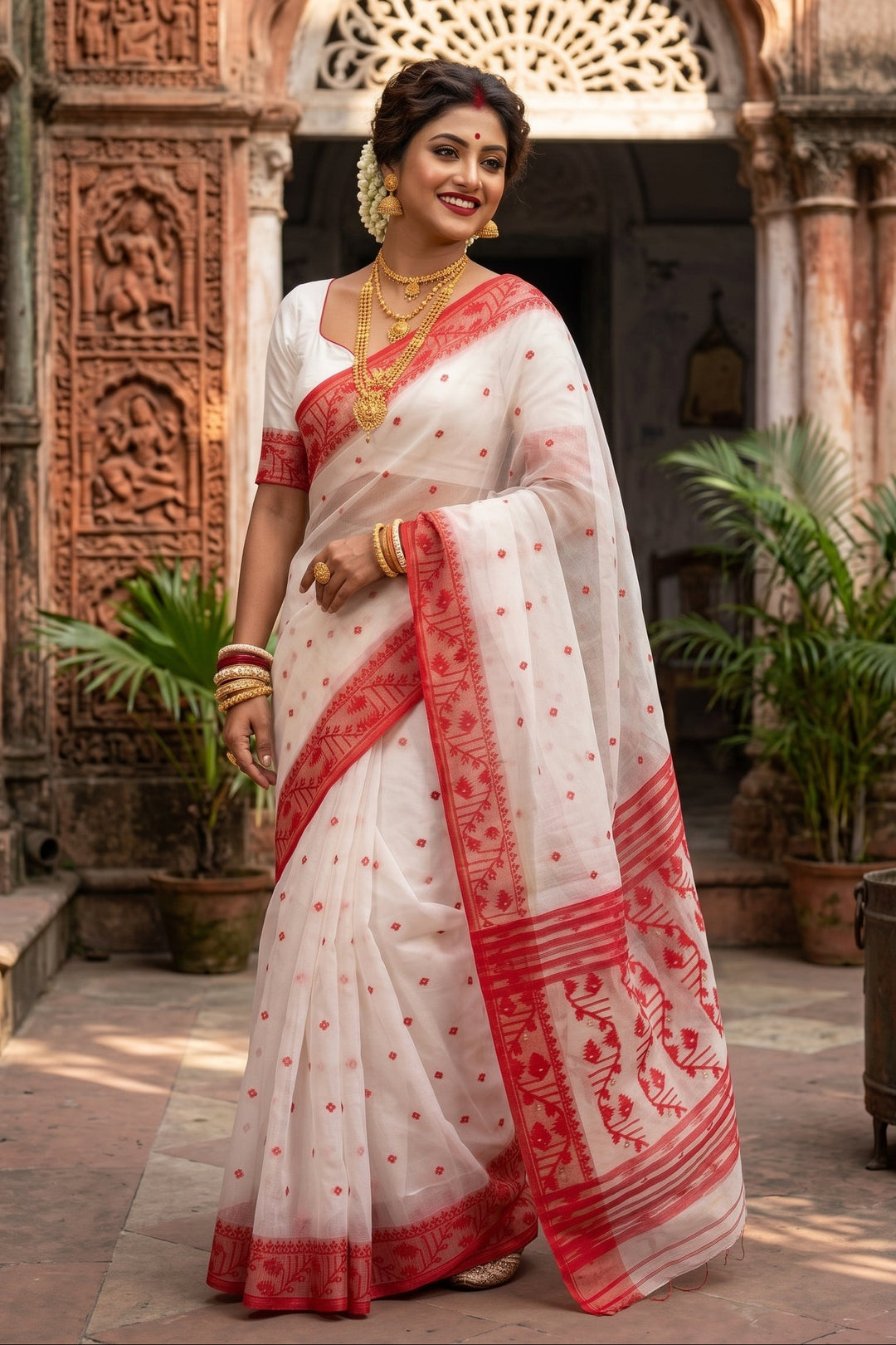 Ektu Bikel Karat Dhakai Jamdani Saree