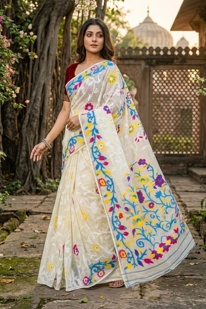 Neel Megh Dhakai Jamdani Saree