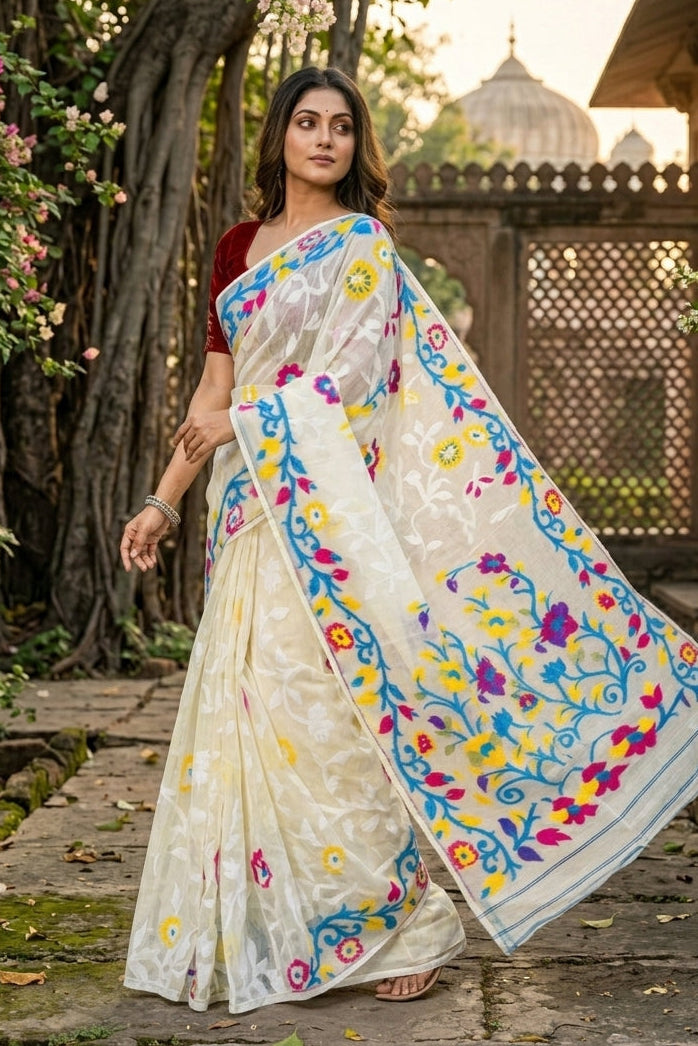 Neel Megh Dhakai Jamdani Saree