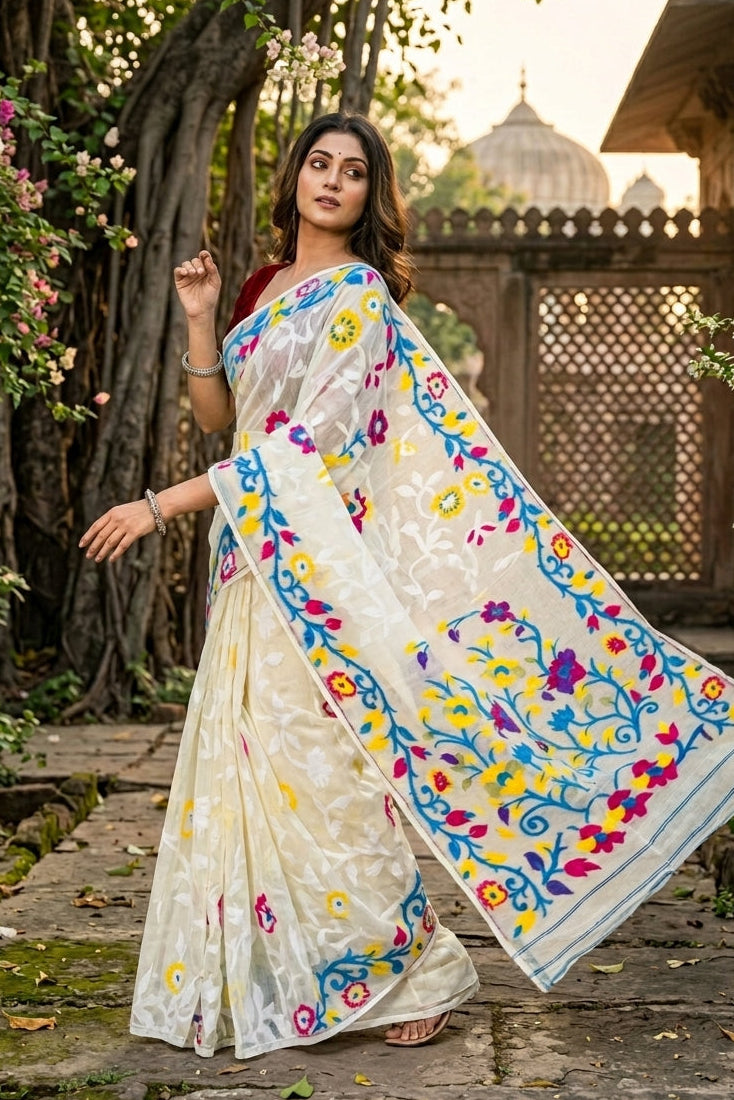 Neel Megh Dhakai Jamdani Saree