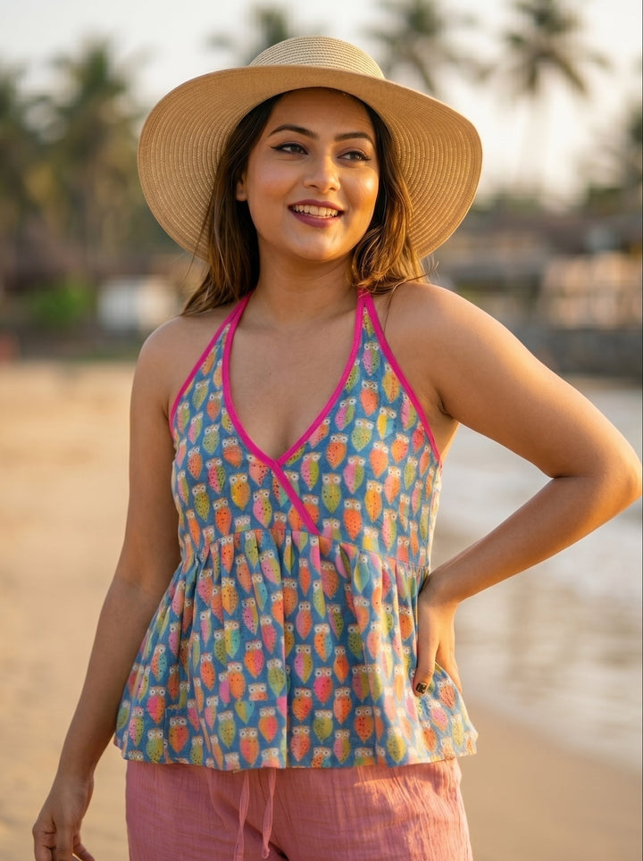 New Edition Halter Tie-Back Peplum Top(Plus Size)