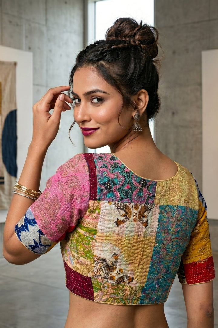 Folk Fusion Boul Kantha Stitch Blouse (Combo-2)