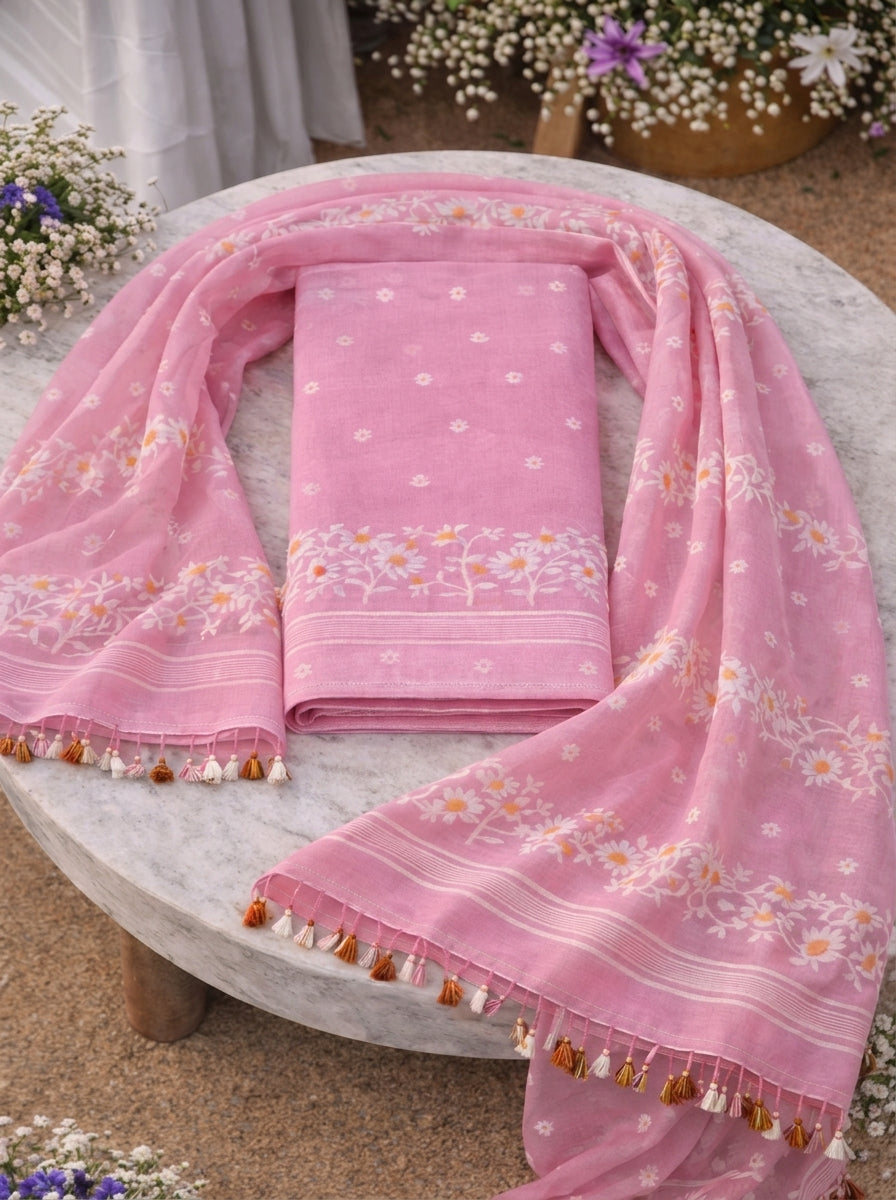 Krishnakoli Cotton Silk Unstitched Dress Material (Kurti Piece and Dupatta)