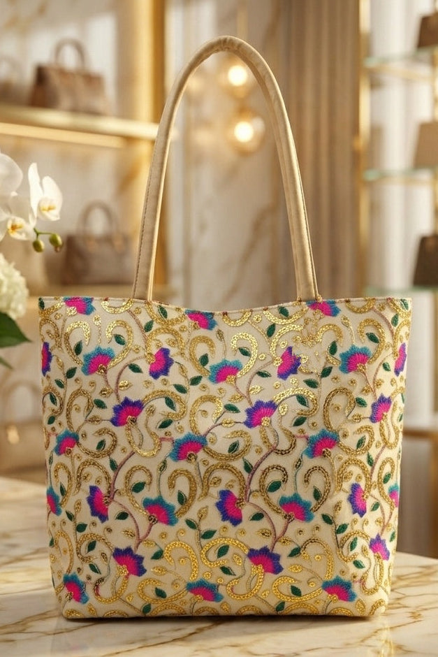 Elegance In Thoughts- Embroidered Tote Bag