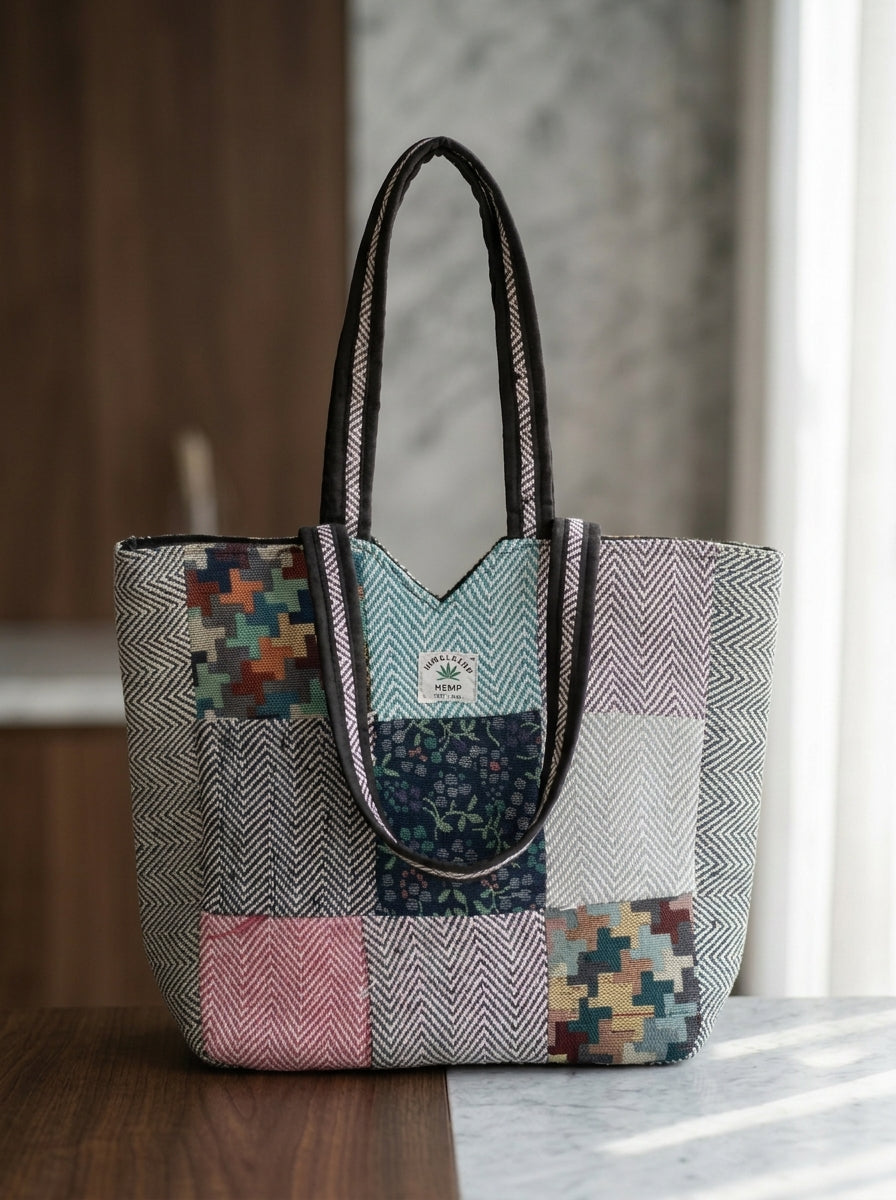 Woven Story-Patchwork Tote Bag