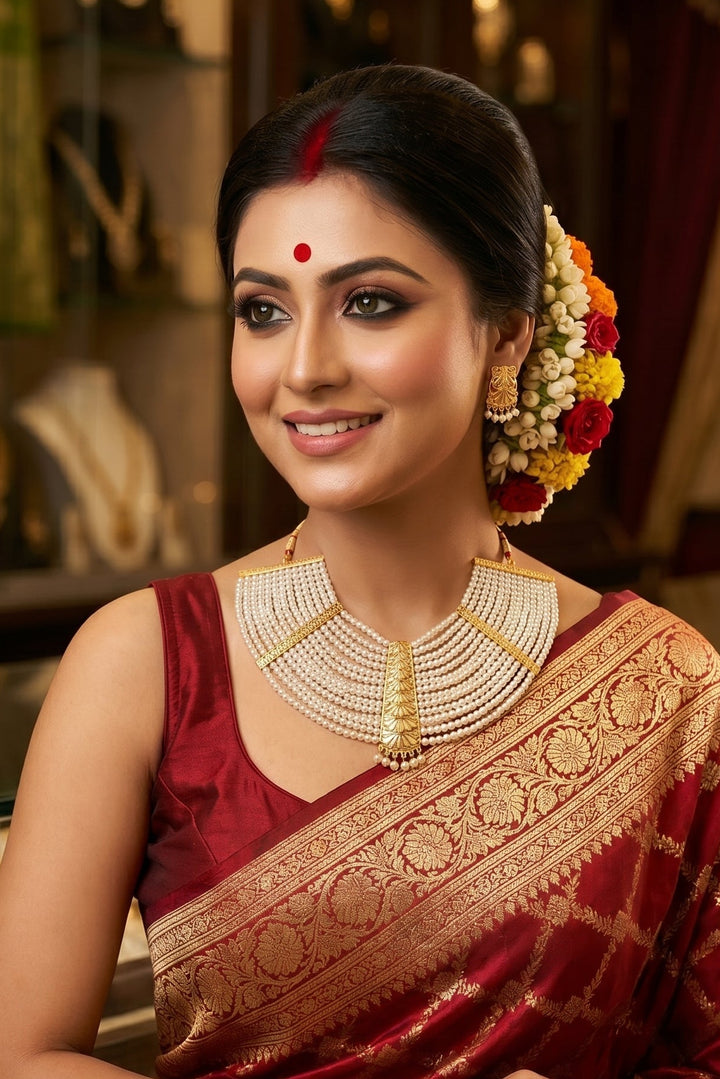 Multi Layered Pearl (Gold Plated Necklace Set)
