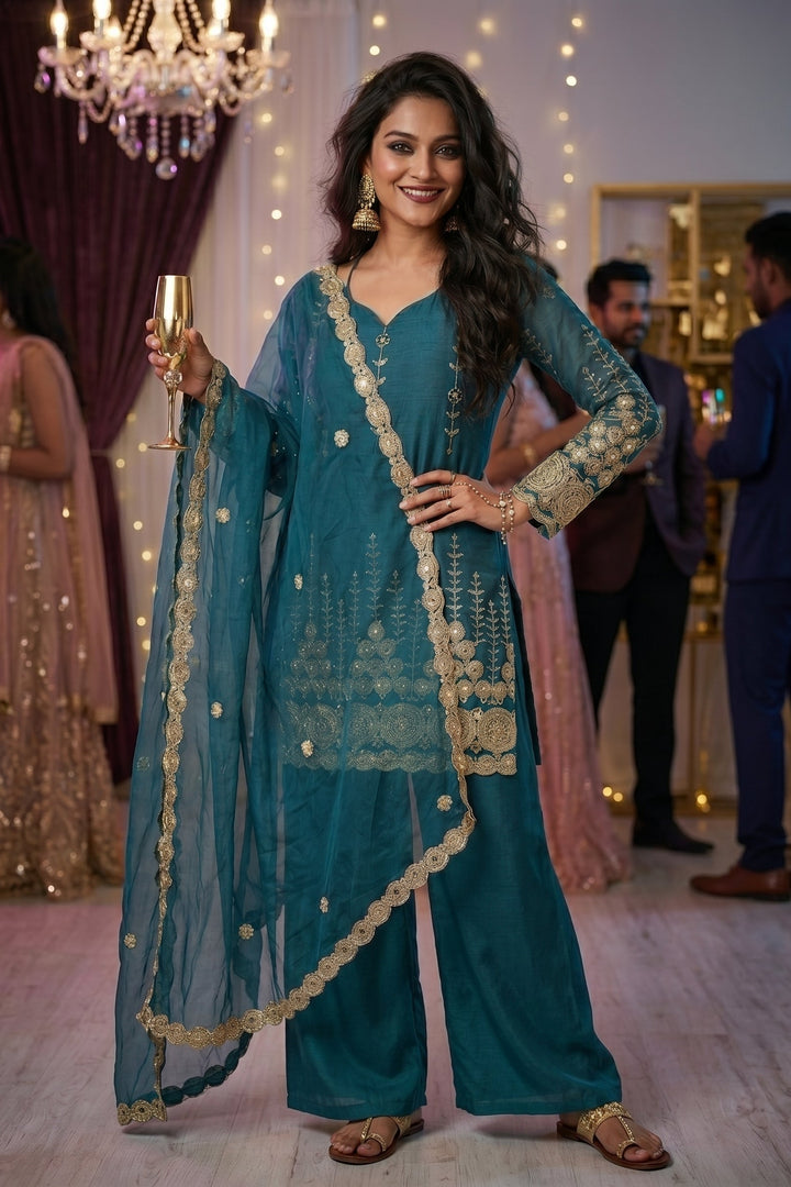 Seafoam Glow Partywear Kurti Set