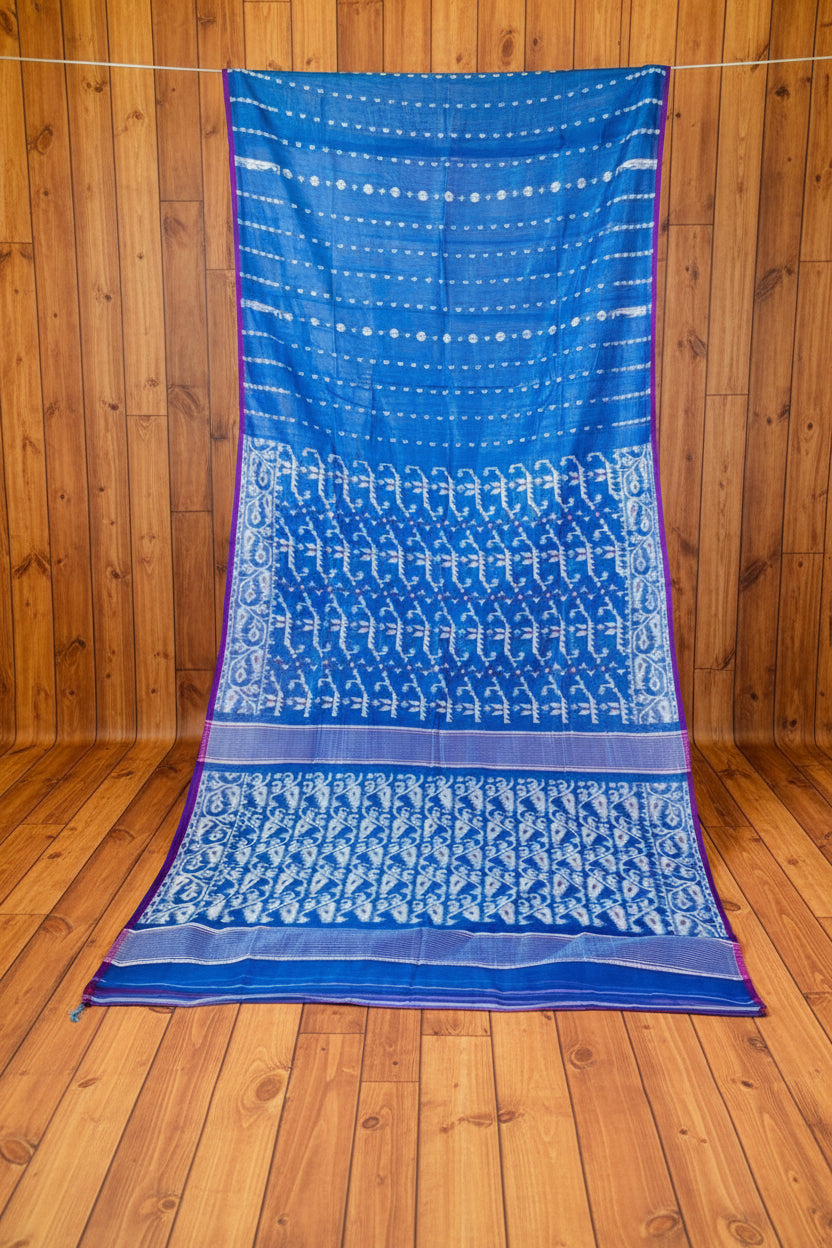 Shatarupa Bengal Jamdani Saree (Blue Saree, Pink Border)