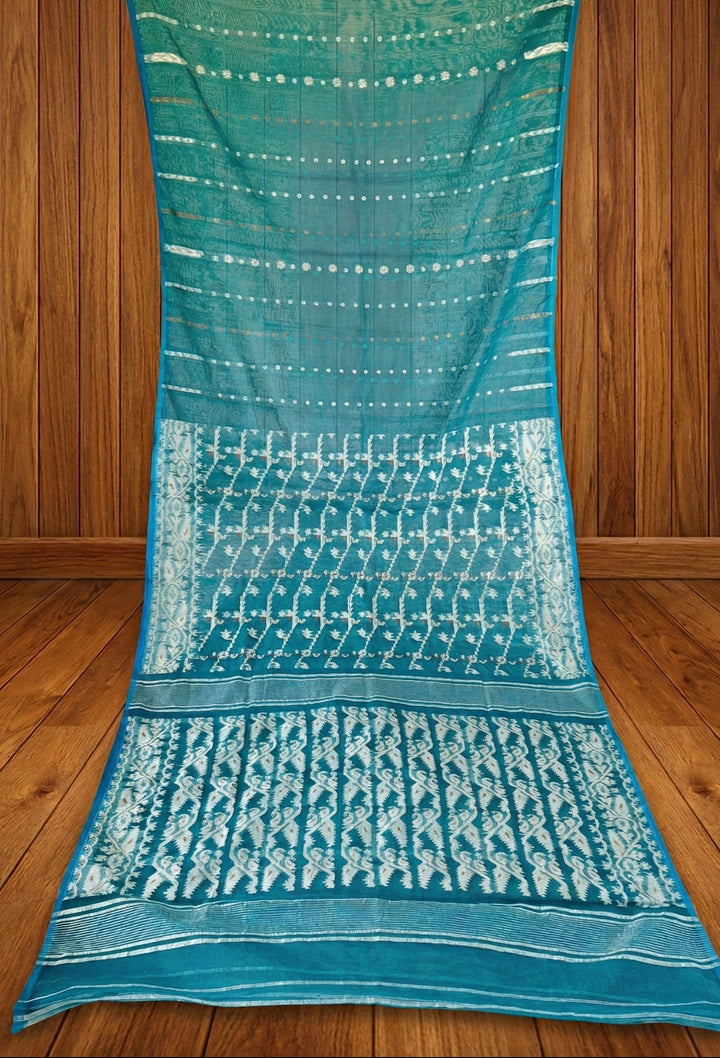 Shatarupa Bengal Jamdani Saree (Teal)