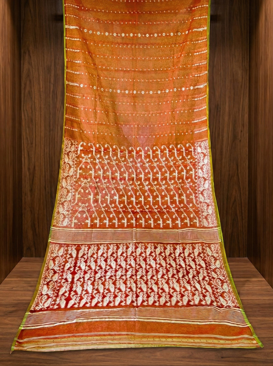Shatarupa Bengal Jamdani Saree (Brown, Green)