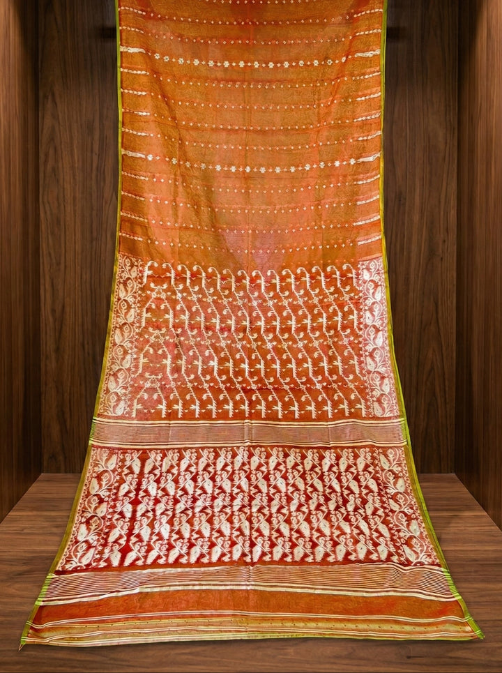 Shatarupa Bengal Jamdani Saree (Brown, Green)
